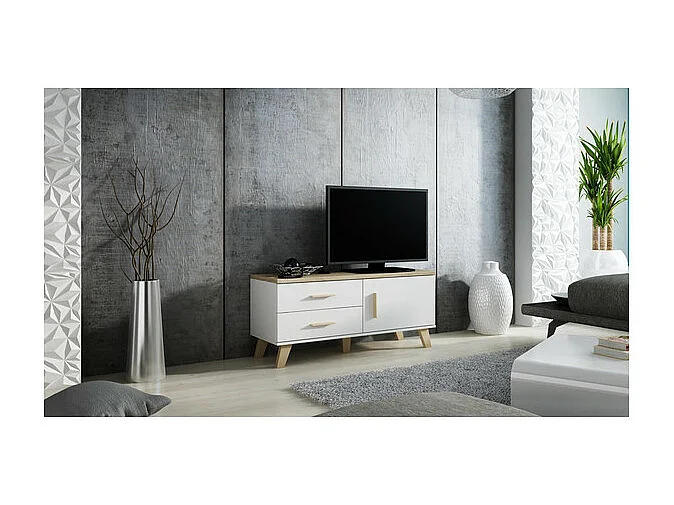 Mueble TV roble y blanco mate 120 cm Colin