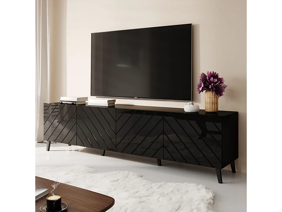 Porta TV design Yaka nero lucido da 200 cm