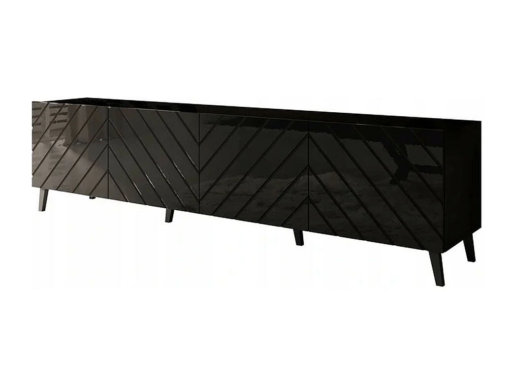 Meuble TV design noir brillant 200 cm Yaka