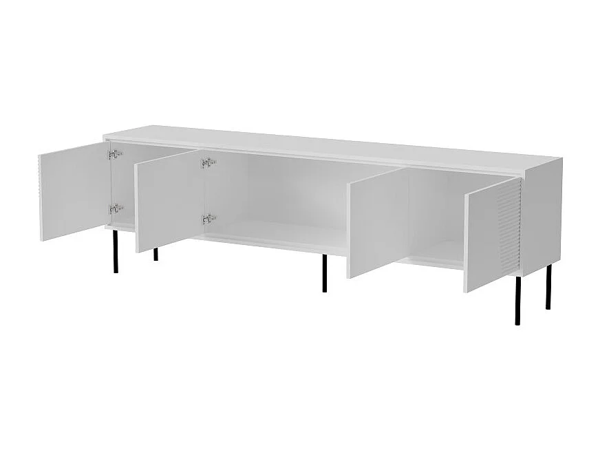 Meuble TV design blanc mat 200 cm avec pieds en métal noir Ula