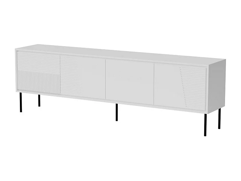 Meuble TV design blanc mat 200 cm avec pieds en métal noir Ula