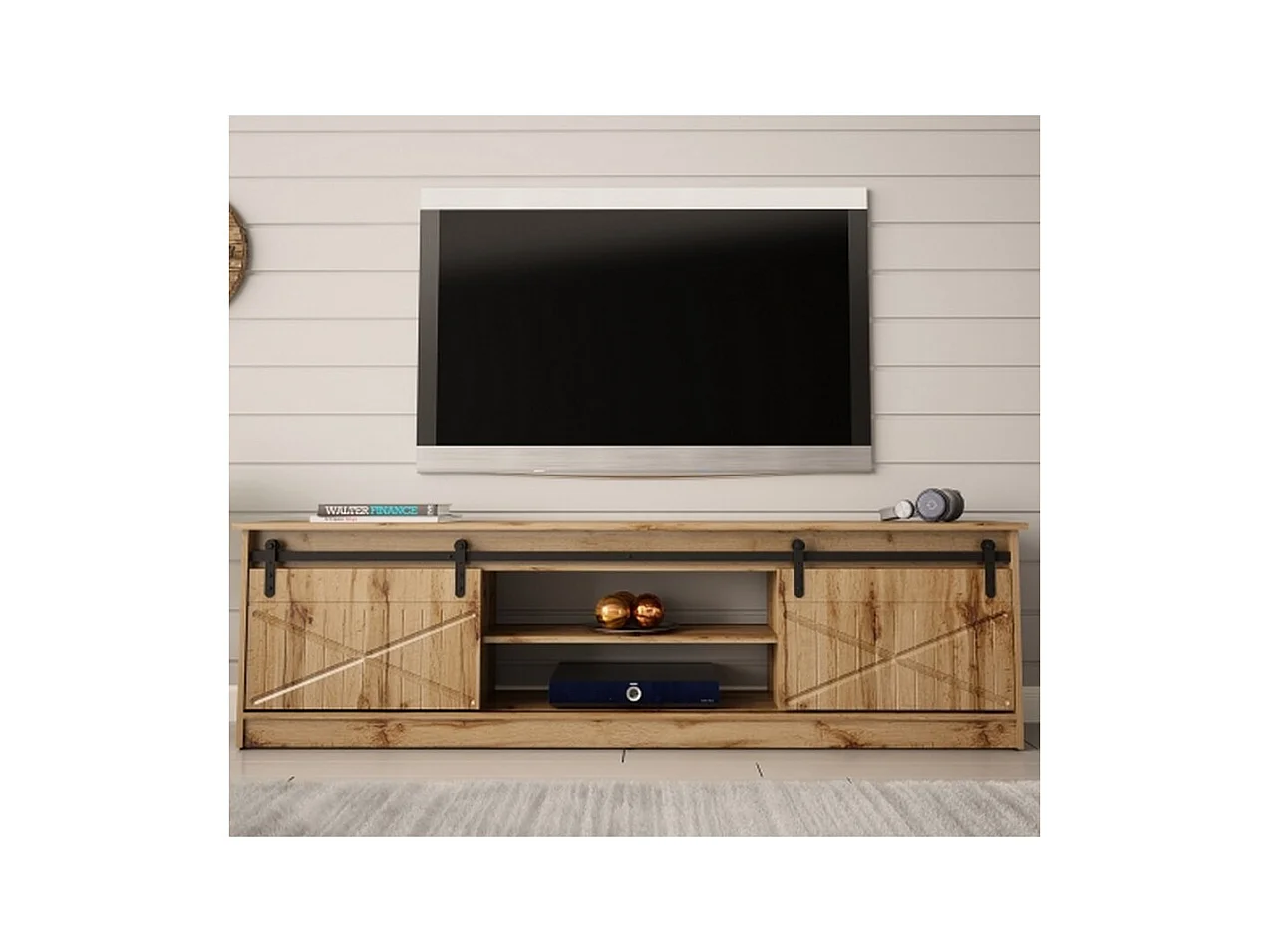 Meuble TV style chêne wotan 200 cm Hexa