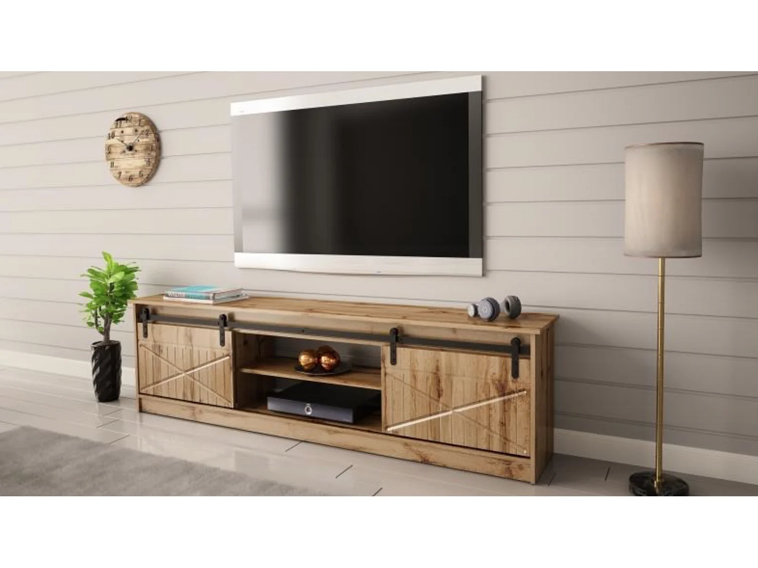 Porta TV in rovere stile wotan 200 cm Hexa