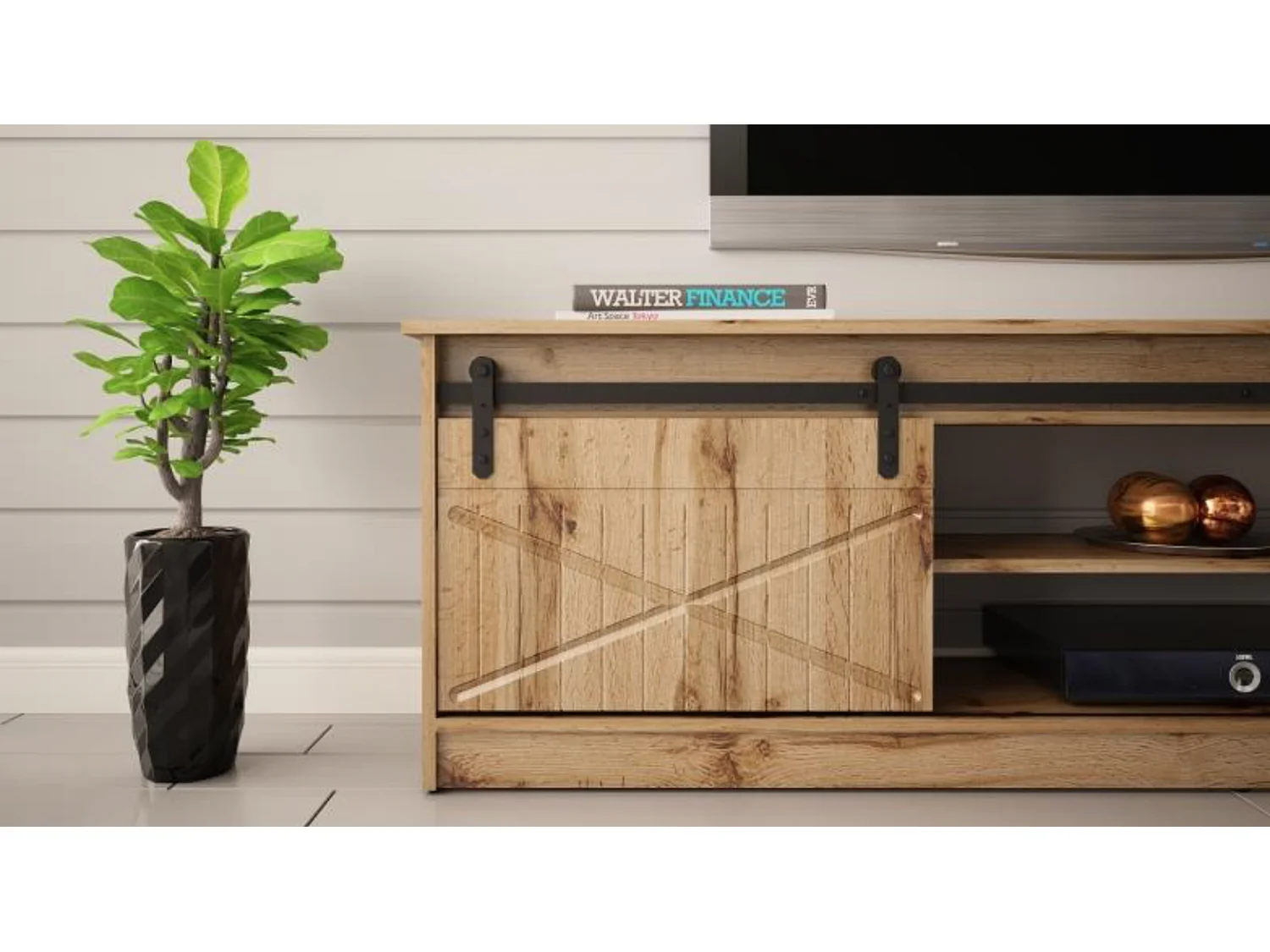 Porta TV in rovere stile wotan 200 cm Hexa