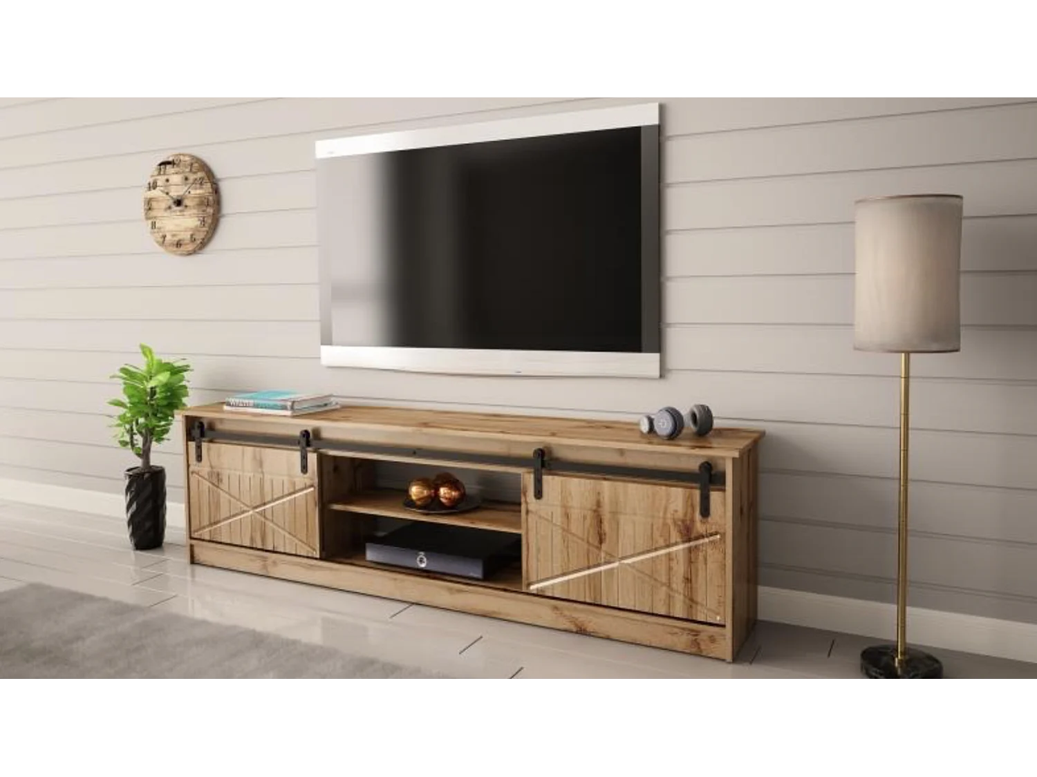 Porta TV in rovere stile wotan 200 cm Hexa