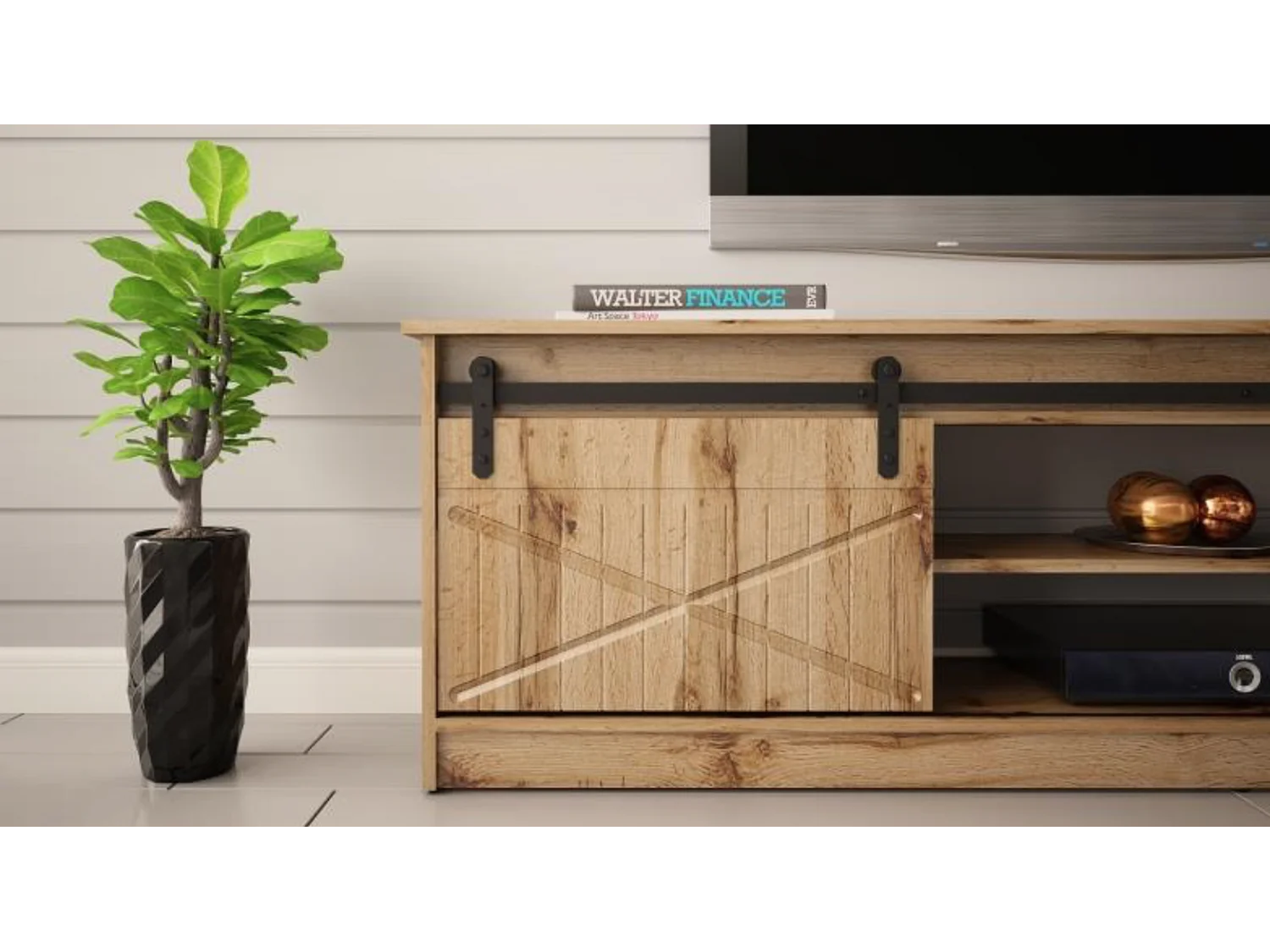 Porta TV in rovere stile wotan 200 cm Hexa