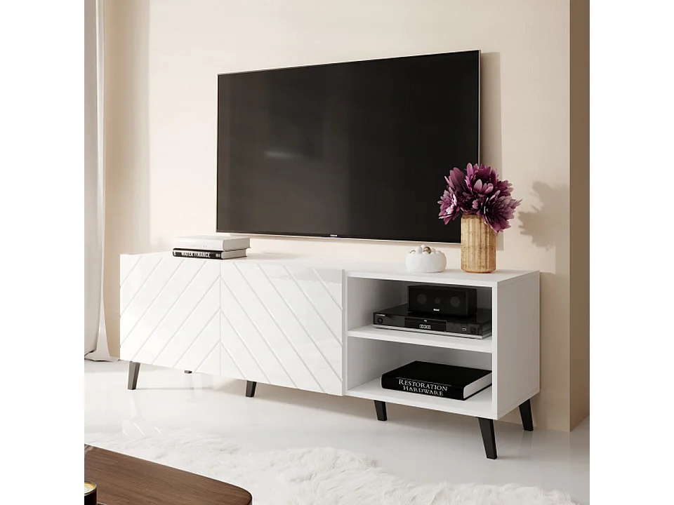 Meuble TV design blanc brillant 150 cm Yaka