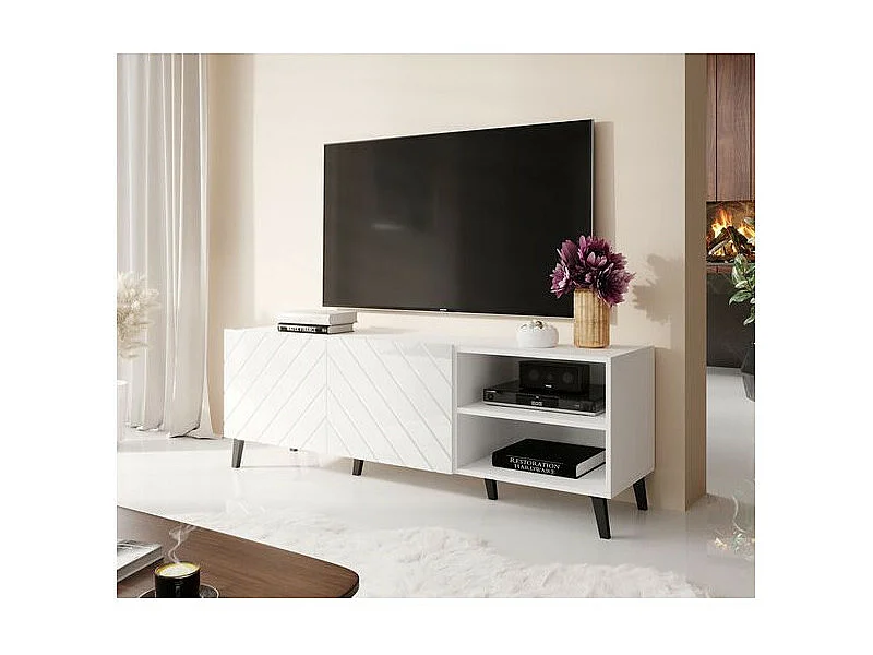 Meuble TV design blanc brillant 150 cm Yaka