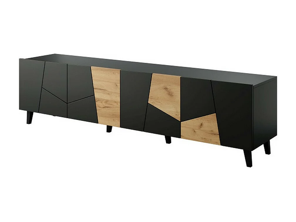 Mueble de TV de diseño Fuji negro mate y roble de 200 cm