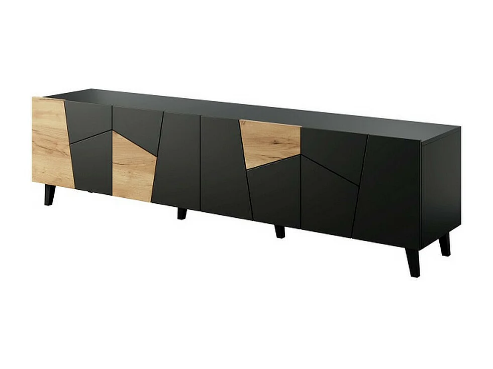 Mueble de TV de diseño Fuji negro mate y roble de 200 cm