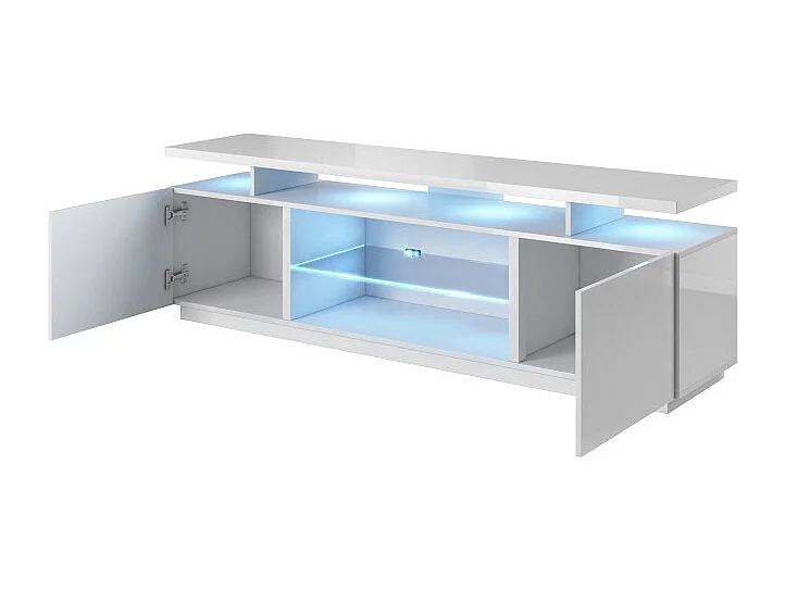 Meuble TV blanc brillant 180 cm à LED Zohra - rouge