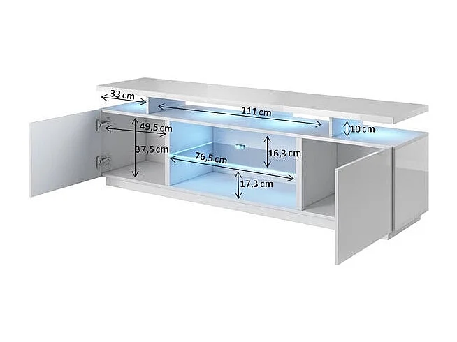 Meuble TV blanc brillant 180 cm à LED Zohra - rouge