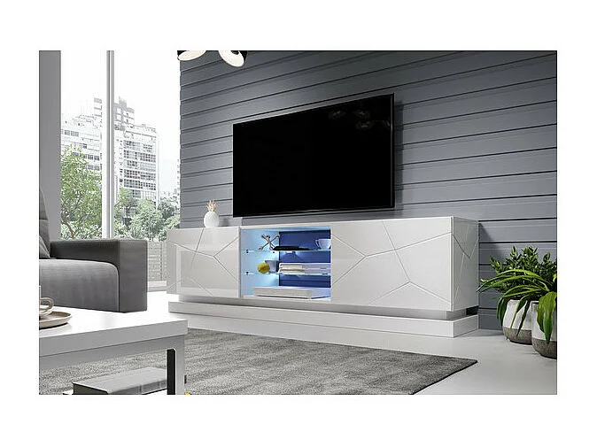 Meuble TV blanc design 200 cm à LED Clost - Avec LED