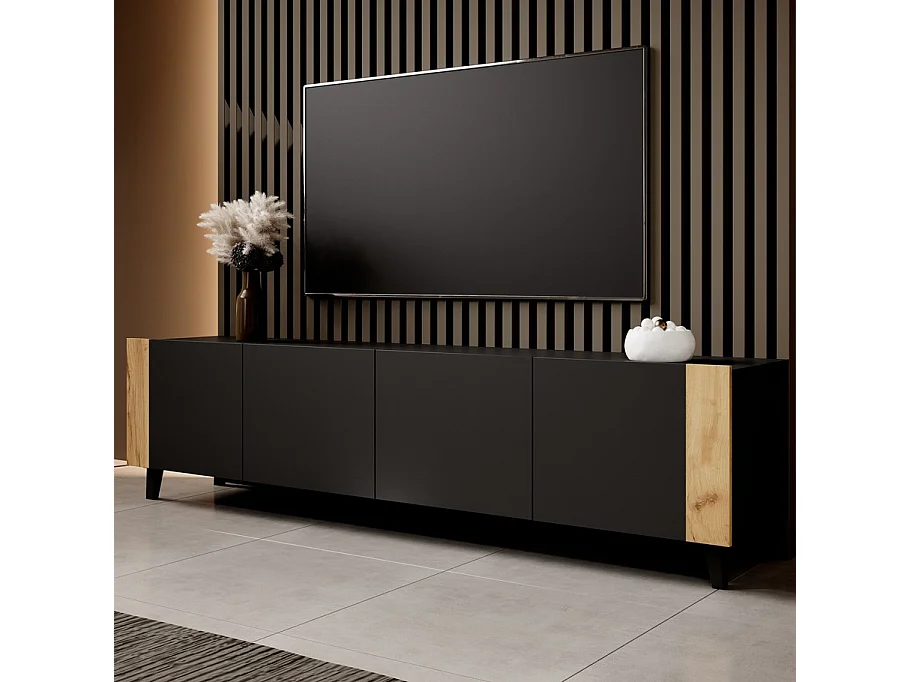 Tempo nero opaco + legno Porta TV di design da 200 cm
