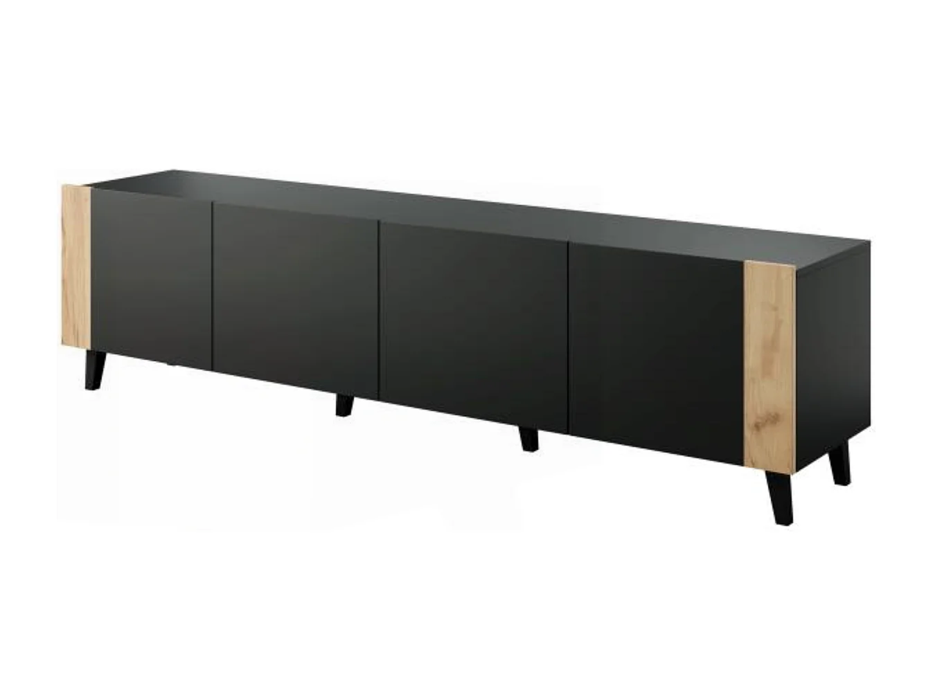 Tempo negro mate + madera 200 cm soporte de TV de diseño