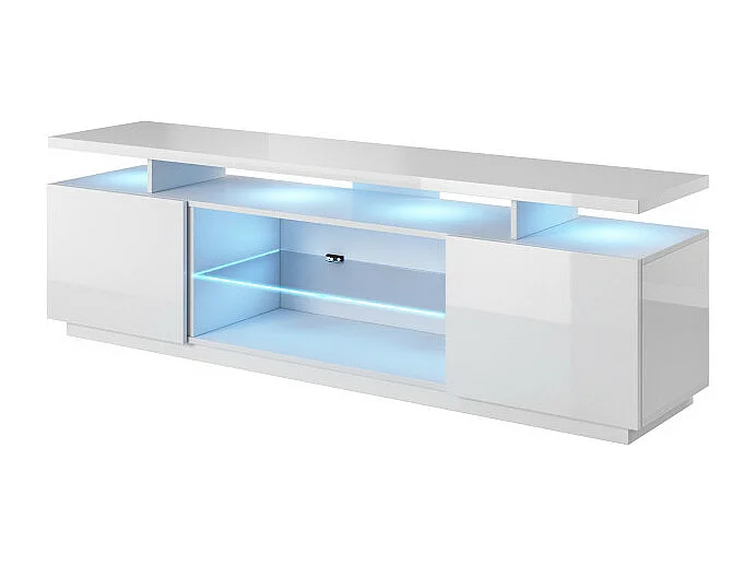 Meuble TV blanc brillant 180 cm à LED Zohra - Sans LED