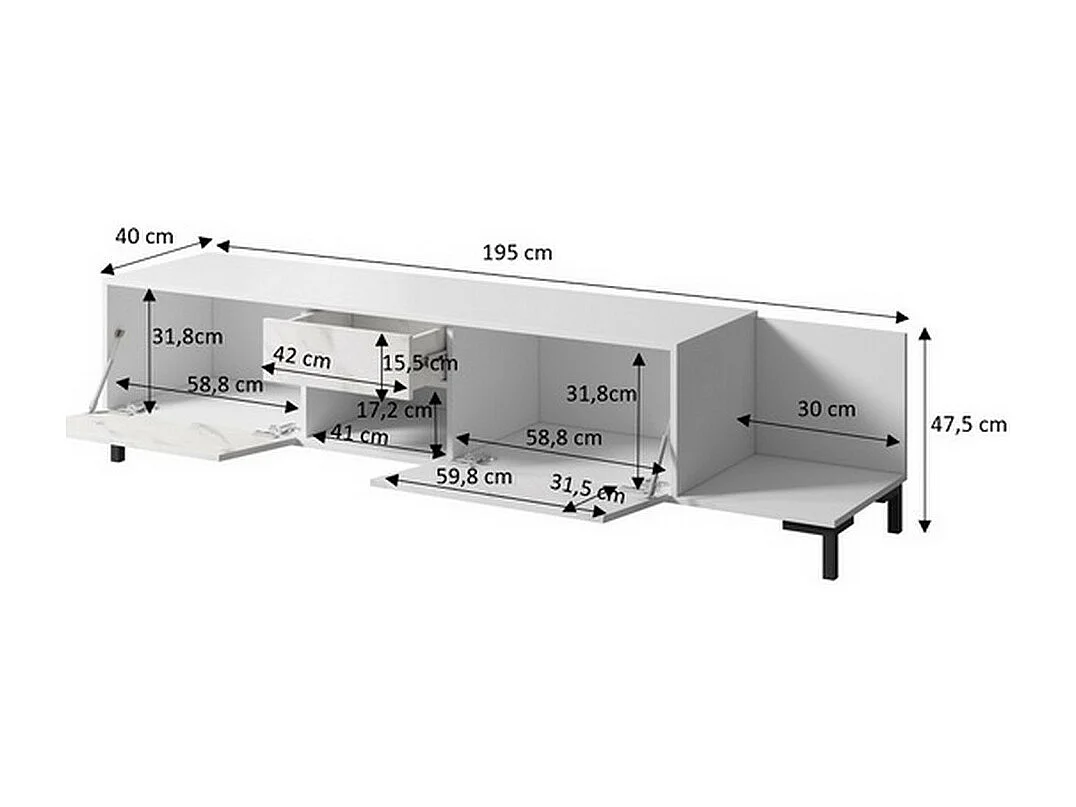 Mueble TV de diseño efecto mármol blanco 195cm Ketla