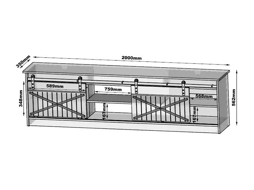 Porta TV in legno antico Hexa, 200 cm