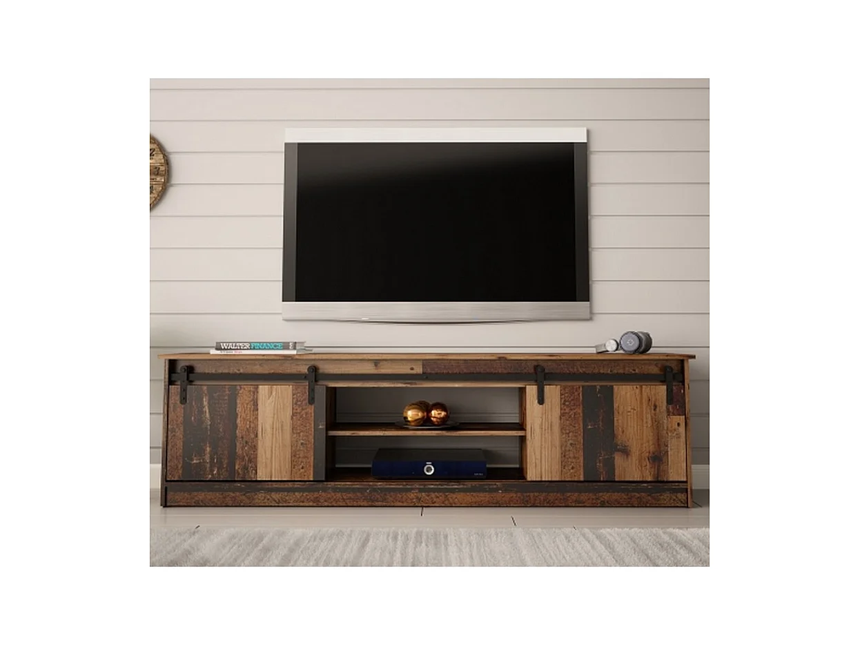 Meuble TV couleur bois vieilli 200 cm Hexa