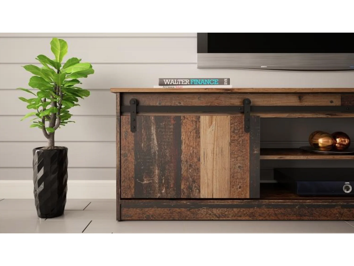 Meuble TV couleur bois vieilli 200 cm Hexa