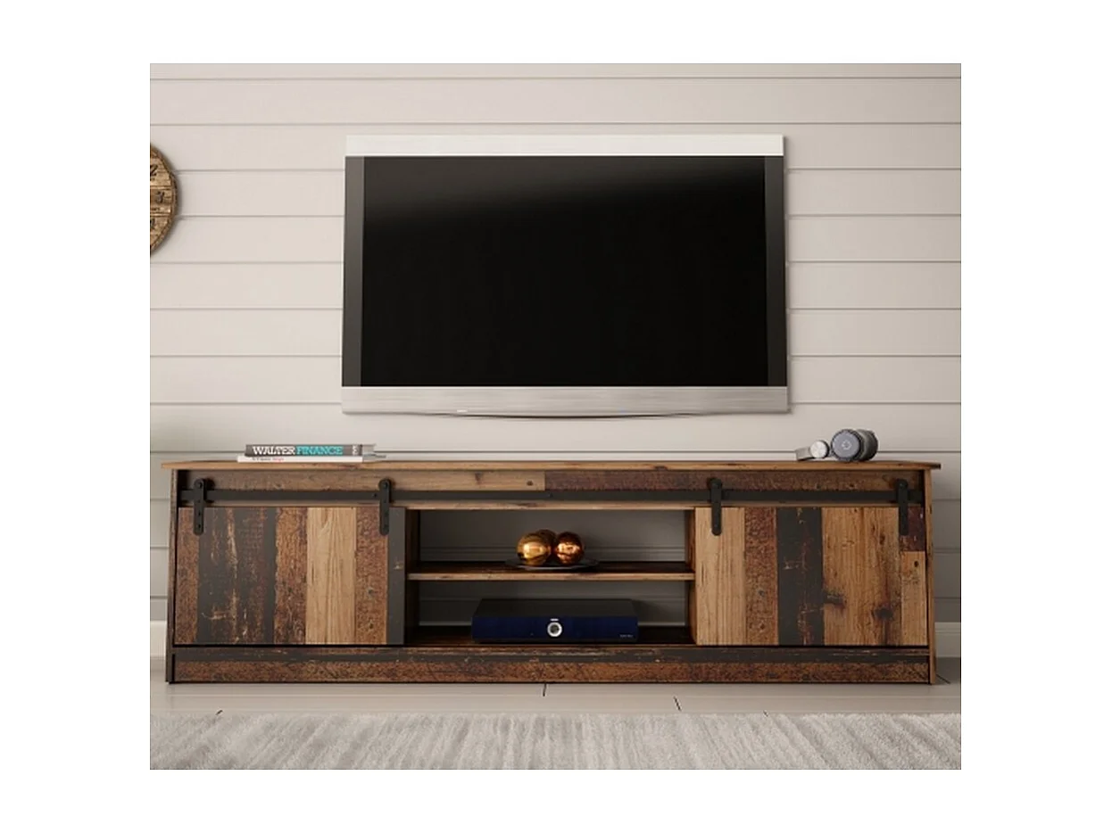 Meuble TV couleur bois vieilli 200 cm Hexa