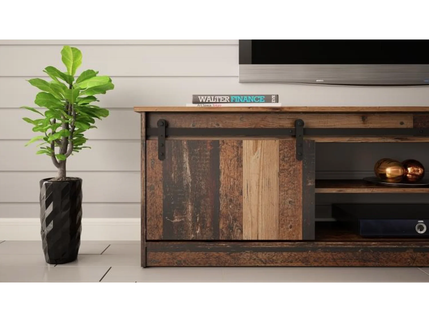 Porta TV in legno antico Hexa, 200 cm