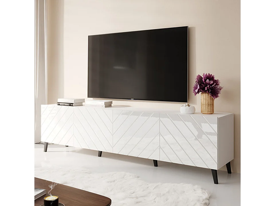Mueble de TV de diseño Yaka blanco brillante de 200 cm