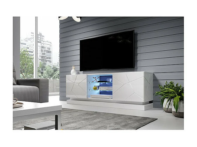 Meuble TV blanc design 160 cm à LED Clost - Sans LED