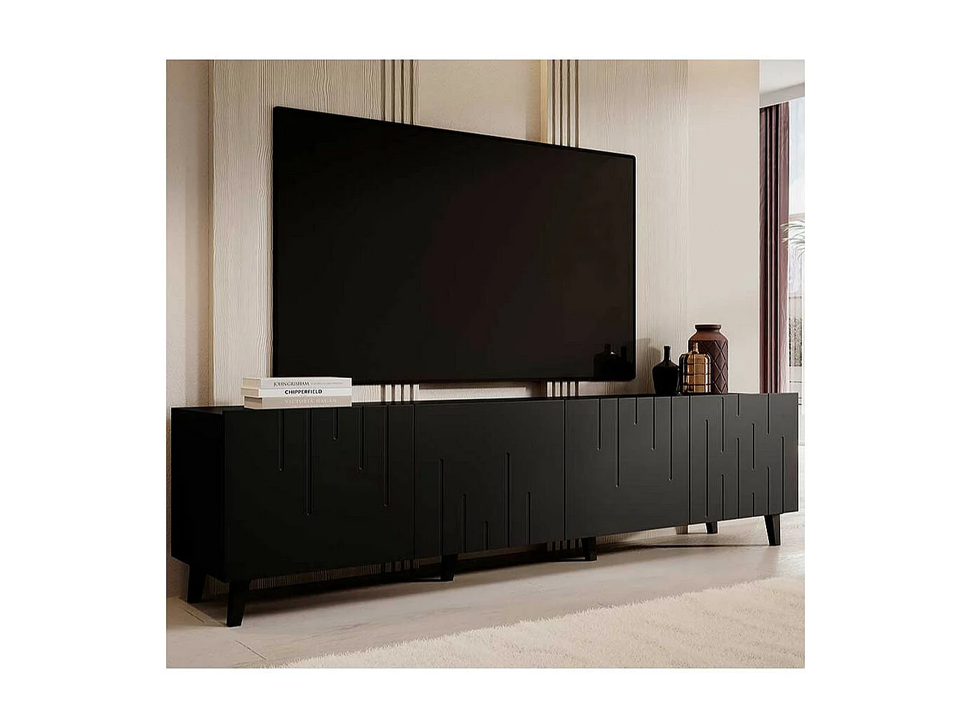Mueble TV contemporáneo negro mate 200 cm Spiro