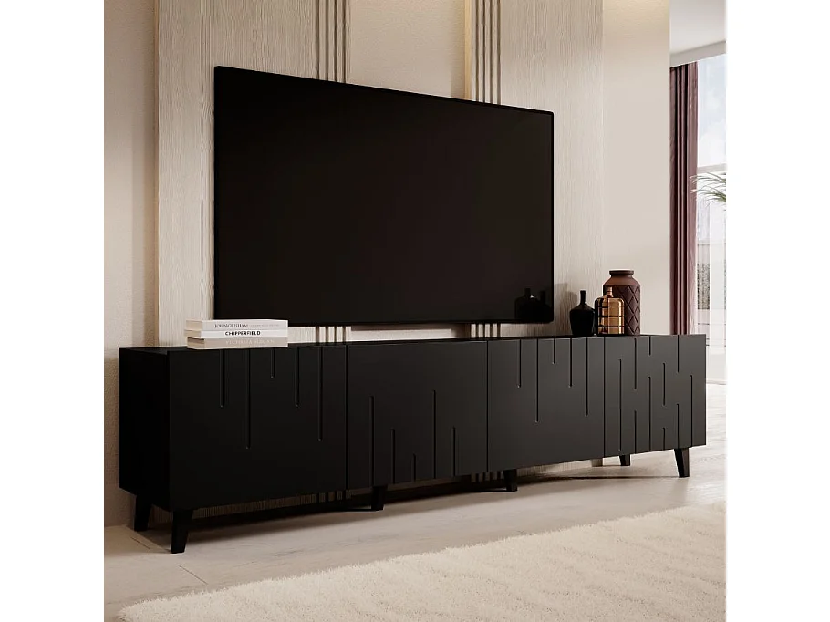 Meuble TV contemporain noir mat 200 cm Spiro