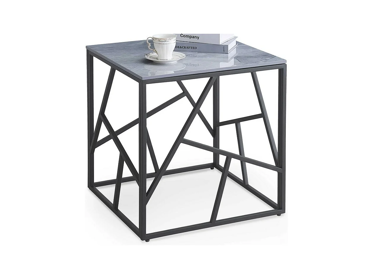 Table basse carrée avec plateau aspect marbre gris YAGO 2