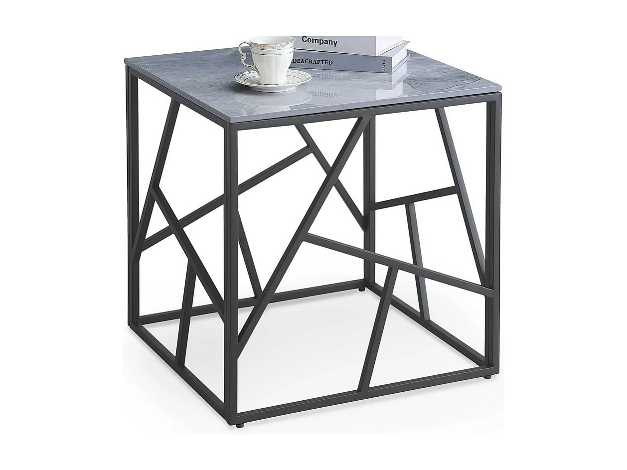 Table basse carrée avec plateau aspect marbre gris YAGO 2