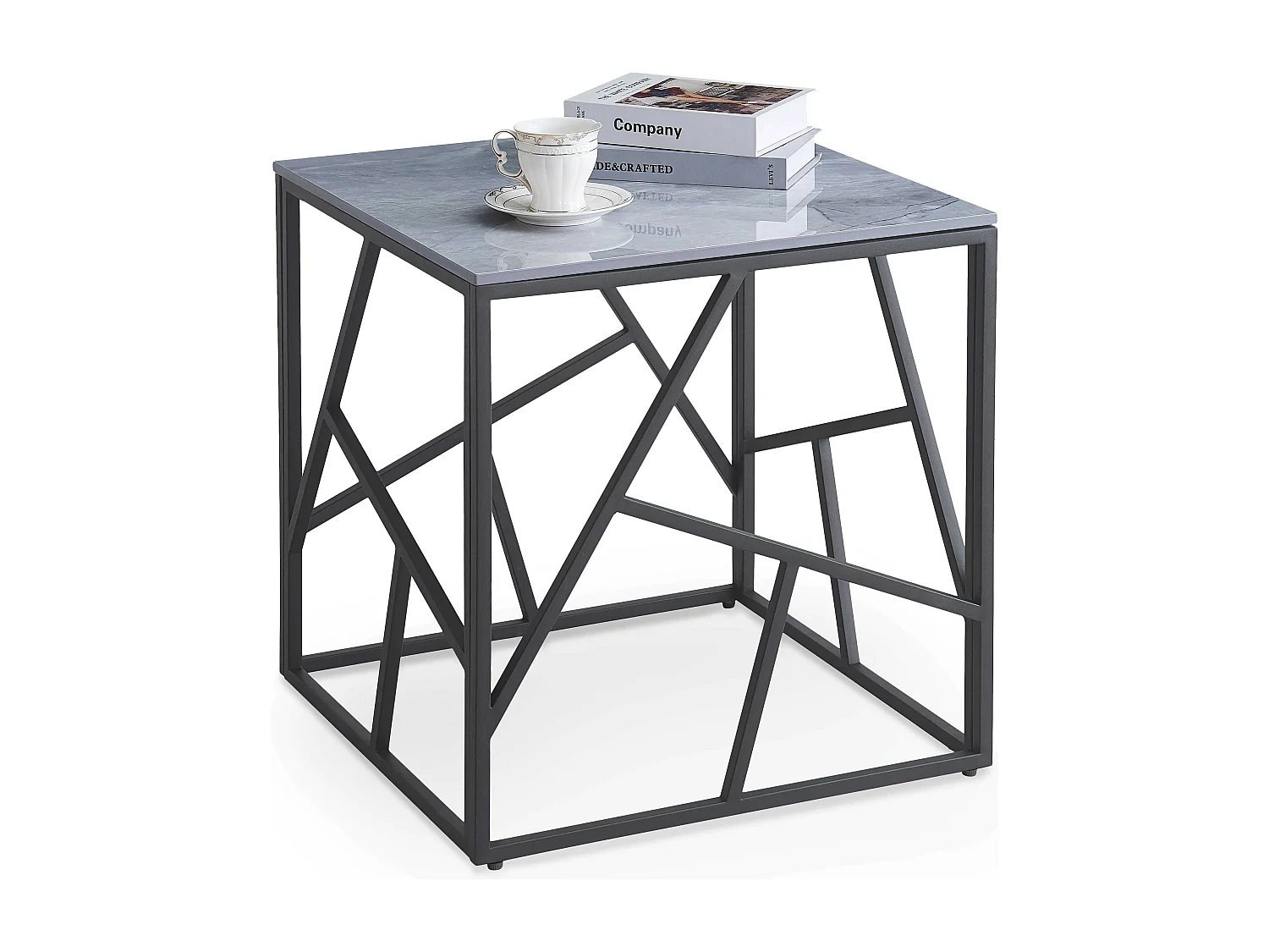 Table basse carrée avec plateau aspect marbre gris YAGO 2