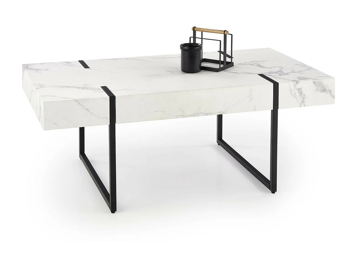 Tavolino rettangolare con piano in marmo e gambe in metallo nero ARABETTE