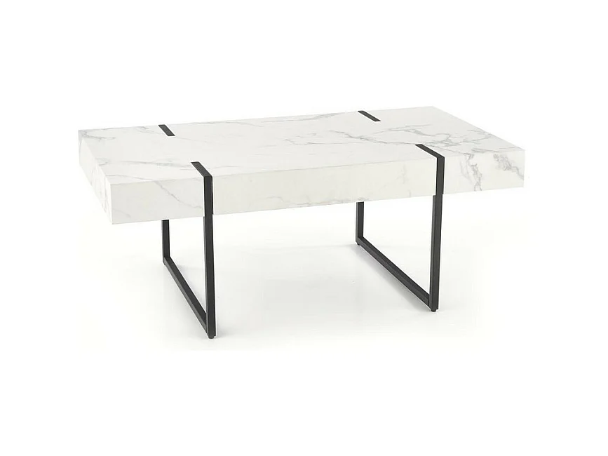 Table basse rectangulaire avec plateau aspect marbre et pieds en métal noir ARABETTE