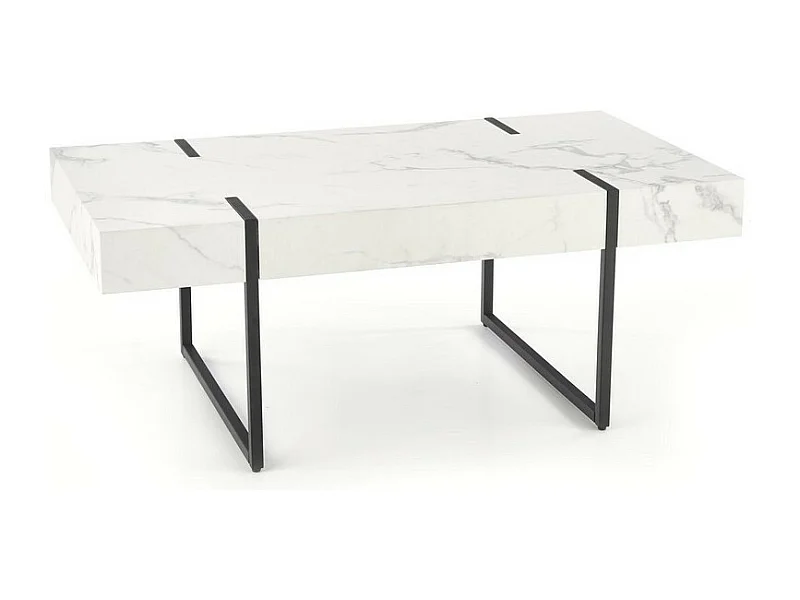 Table basse rectangulaire avec plateau aspect marbre et pieds en métal noir ARABETTE