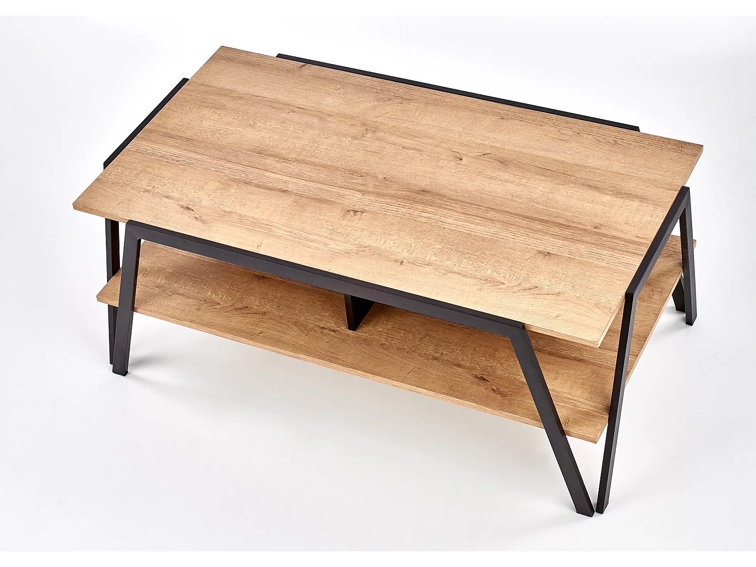 Tavolino rettangolare di design in rovere con gambe in metallo nero Walt