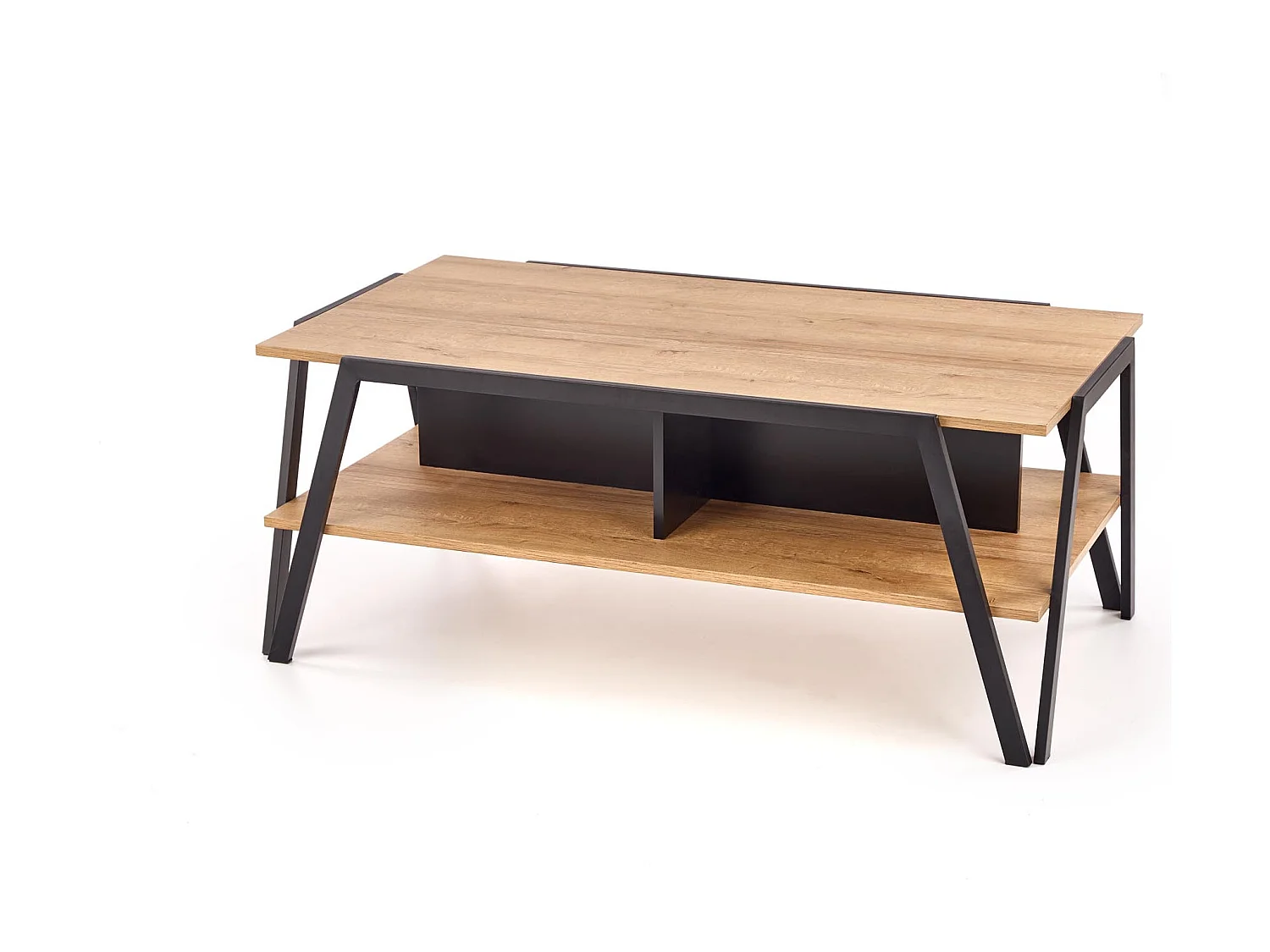 Tavolino rettangolare di design in rovere con gambe in metallo nero Walt