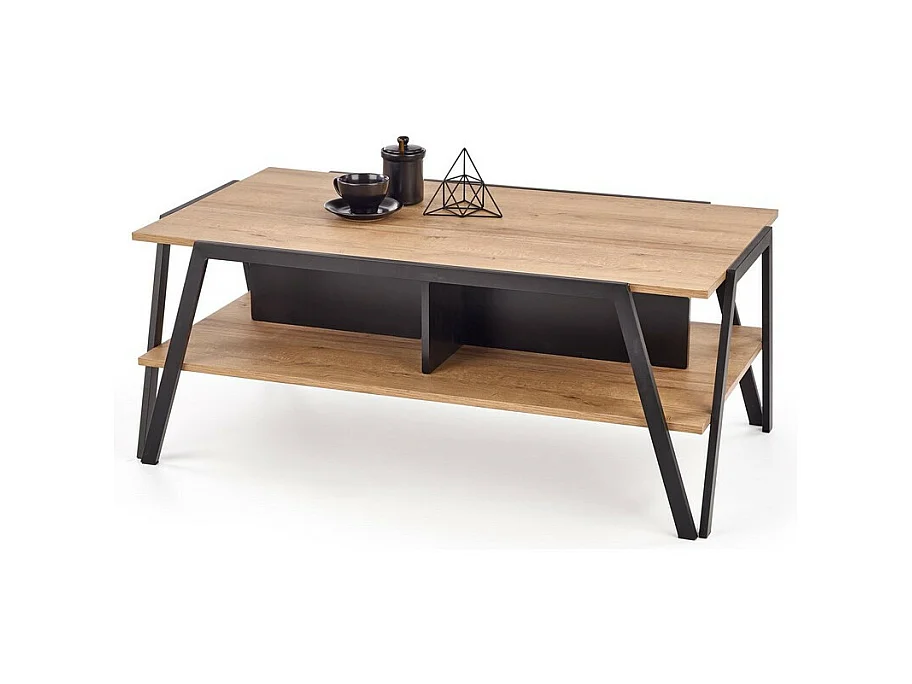 Table basse rectangulaire design aspect chêne et pieds métal noir Walt