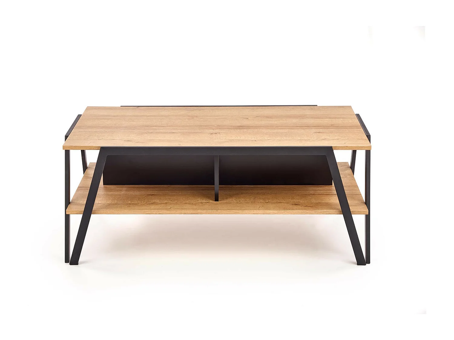 Table basse rectangulaire design aspect chêne et pieds métal noir Walt