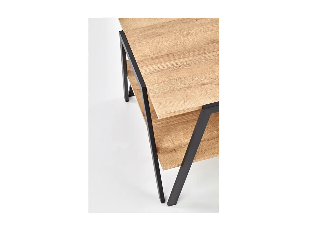 Table basse rectangulaire design aspect chêne et pieds métal noir Walt