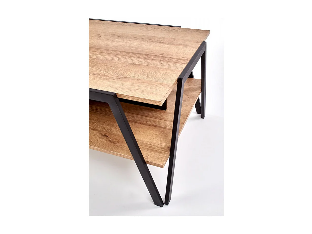 Table basse rectangulaire design aspect chêne et pieds métal noir Walt