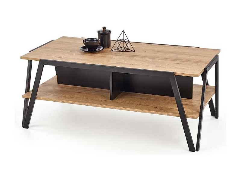 Table basse rectangulaire design aspect chêne et pieds métal noir Walt