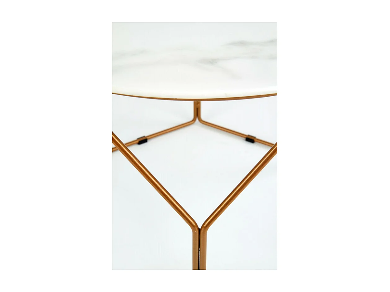 Mesa de centro de diseño Melba con tapa de mármol de 60 cm de diámetro y estructura de acero dorado