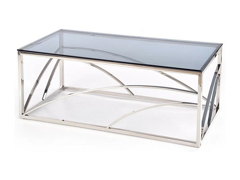 Mesa de centro rectangular con estructura de acero plateado y tapa de cristal ahumado Sochic
