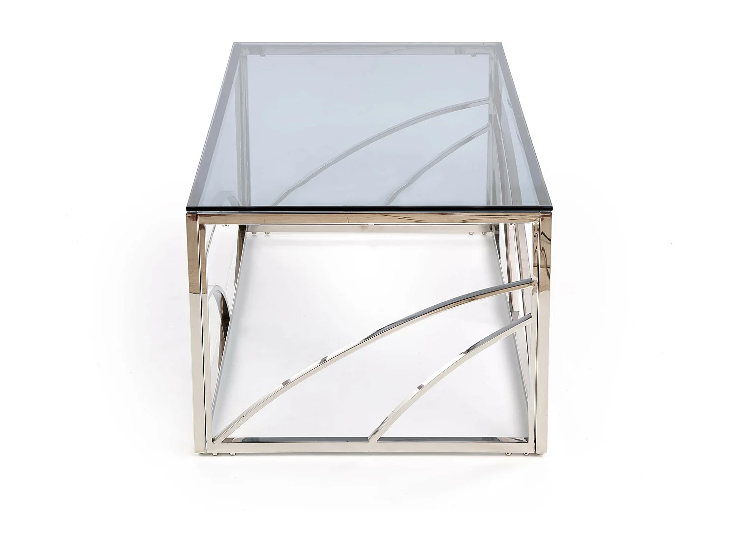 Mesa de centro rectangular con estructura de acero plateado y tapa de cristal ahumado Sochic