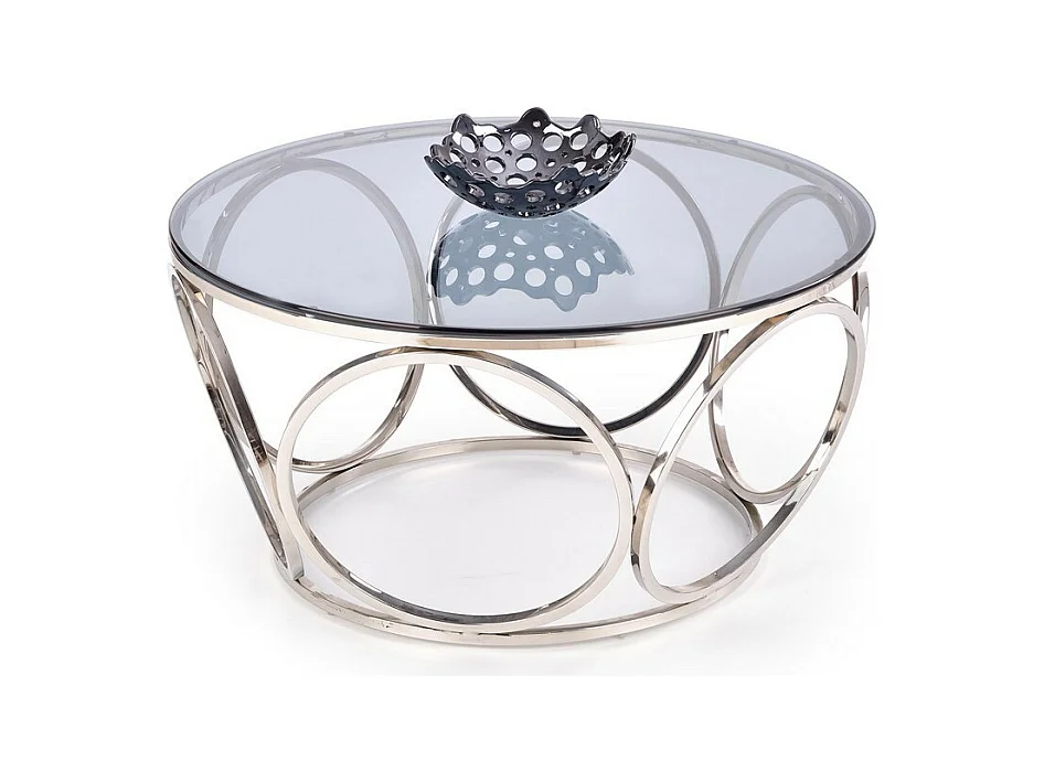 Table basse design avec piètement en acier chromé et plateau rond en verre fumé 80 cm Show