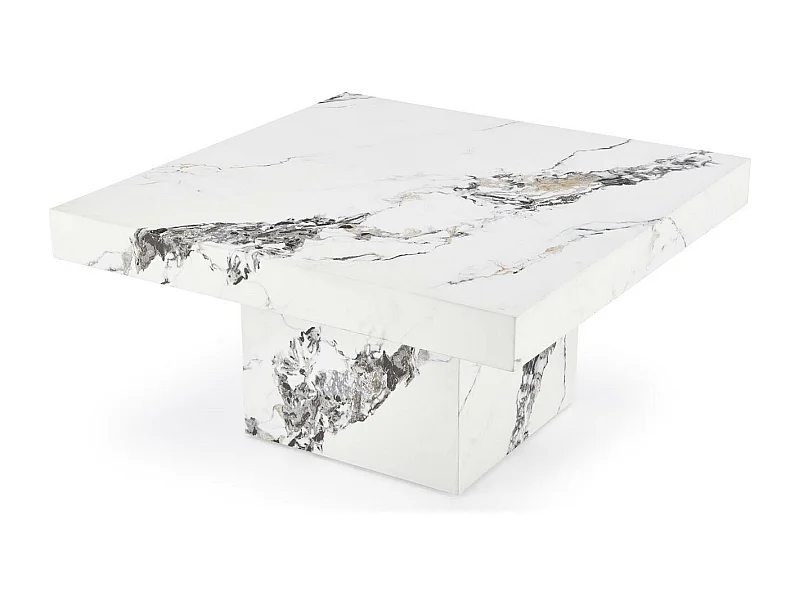 Table basse 80x80 cm aspect marbre blanc Héraklion
