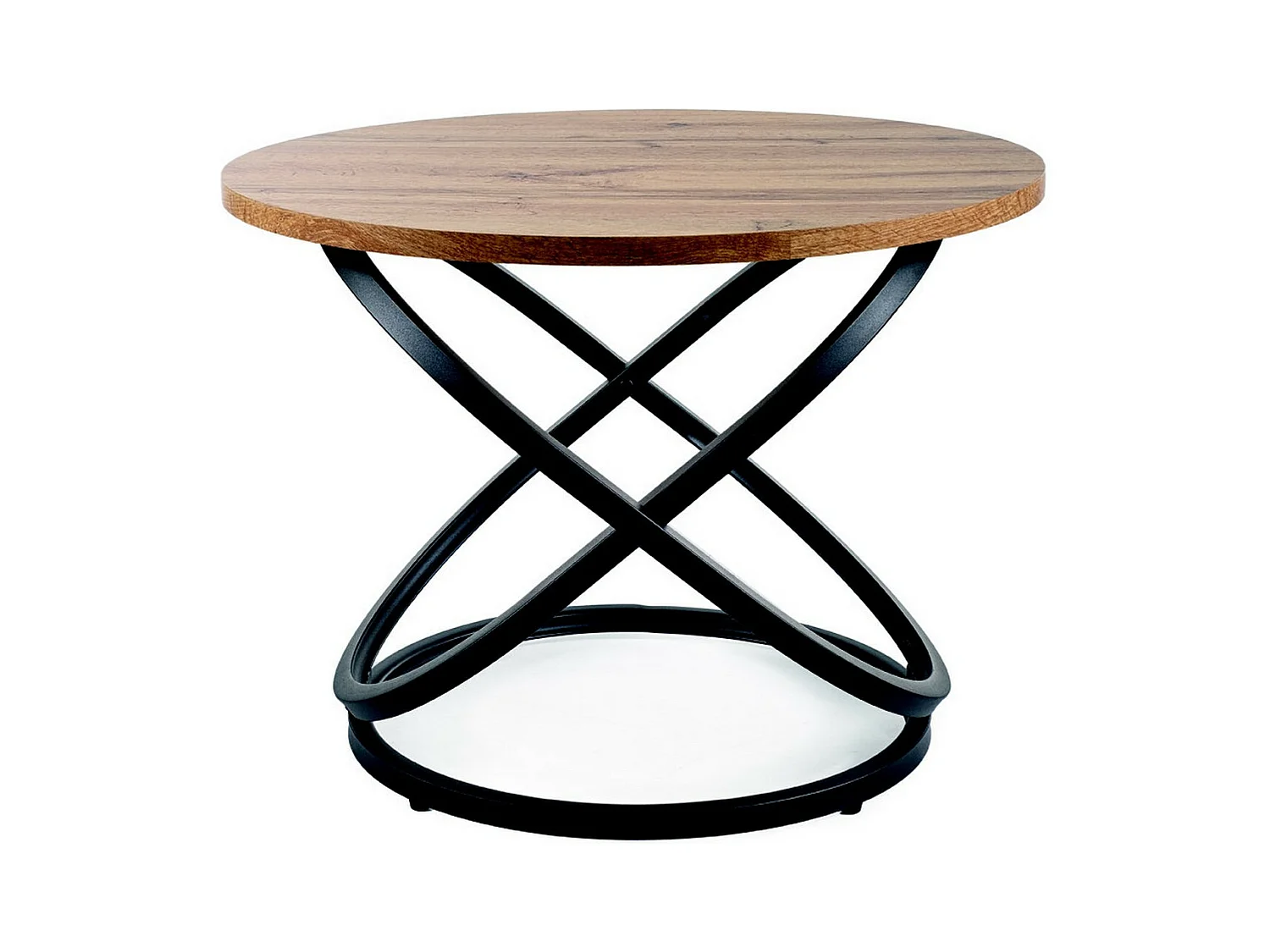 Table basse ronde 60 cm plateau aspect chêne et structure métal noir Uma