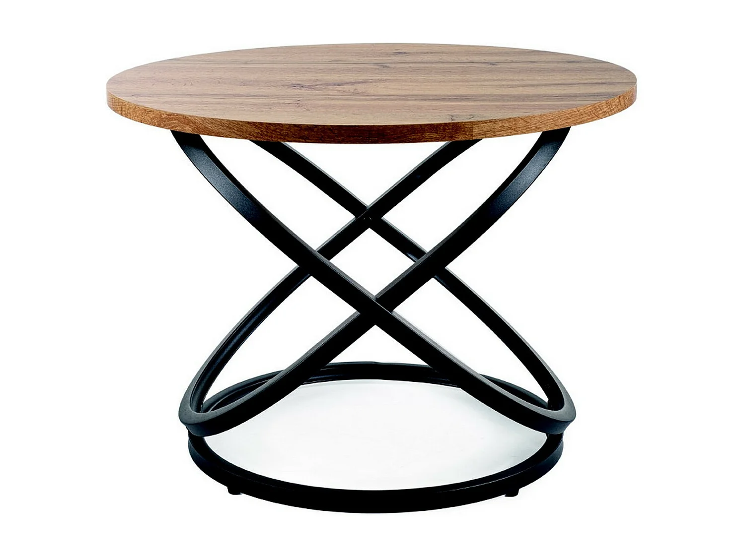 Table basse ronde 60 cm plateau aspect chêne et structure métal noir Uma